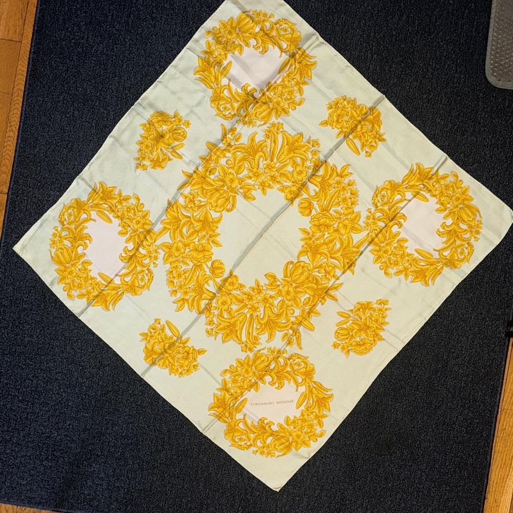 Yukisaburo Watanabe  100% Silk Scarf beautiful Yellow & white colors EUC